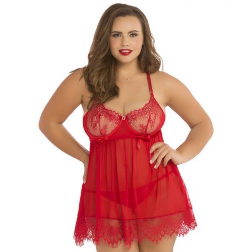 Seven 'til Midnight Plus Size Red Underwired Babydoll Set - Seven 'til Midnight