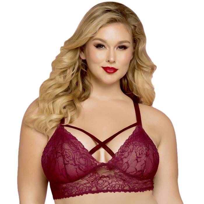 Seven 'til Midnight Plus Size Wine Lace Strappy Bralette - Seven 'til Midnight