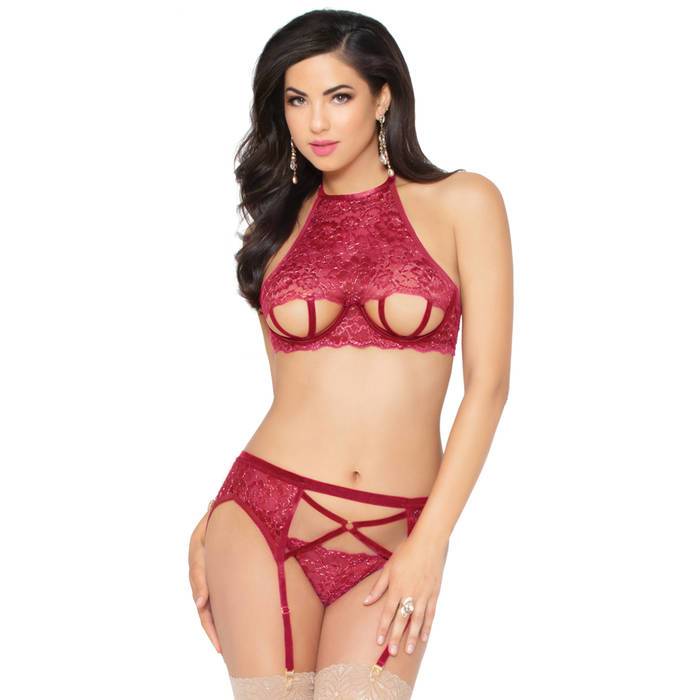 Seven 'til Midnight Red Lace Underboob Cut-Out Bra Set - Seven 'til Midnight