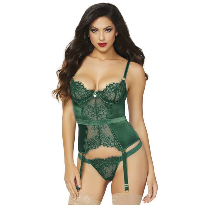 Seven 'til Midnight Satin and Lace Underwired Bustier Set - Seven 'til Midnight