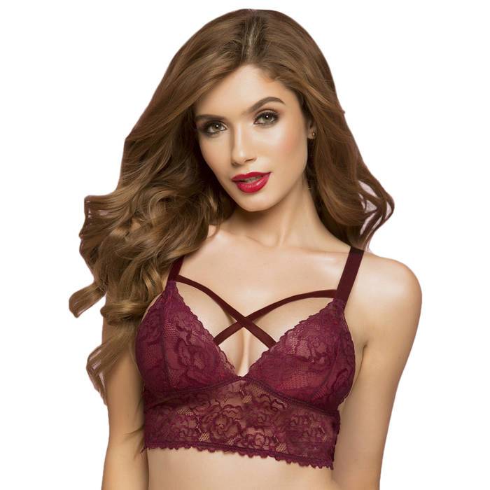 Seven 'til Midnight Wine Lace Longline Bralette with Lattice Back - Seven 'til Midnight