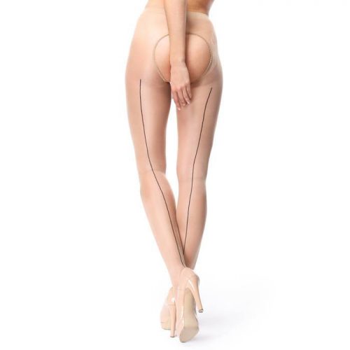 missO 20 Denier Nude Crotchless Tights with Backseam - missO Lingerie