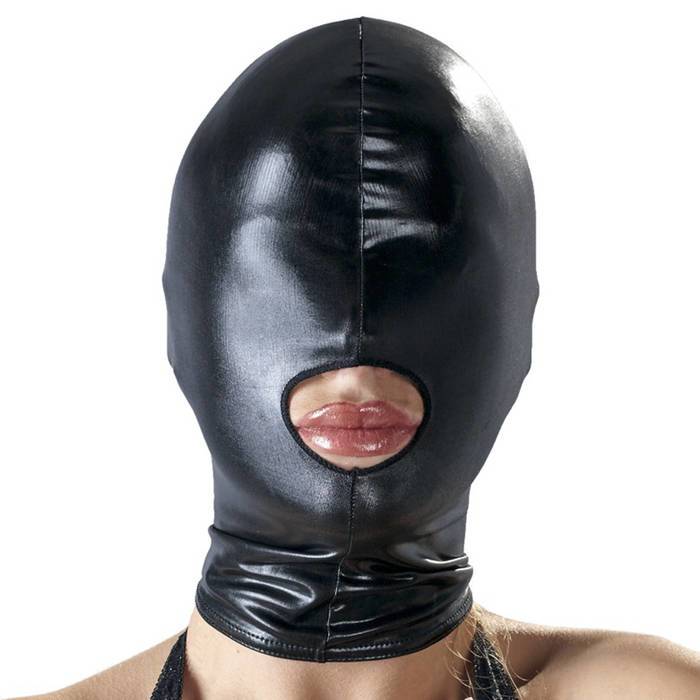 Bad Kitty Wet Look Open Mouth Bondage Hood - Bad Kitty