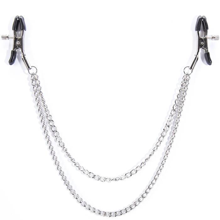 Bondage Boutique Adjustable Nipple Clamps with Double Chain - Bondage Boutique