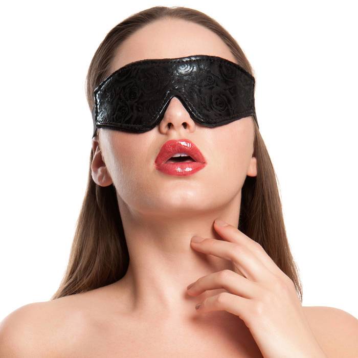 Bondage Boutique Black Rose Faux Fur Lined Blindfold - Bondage Boutique