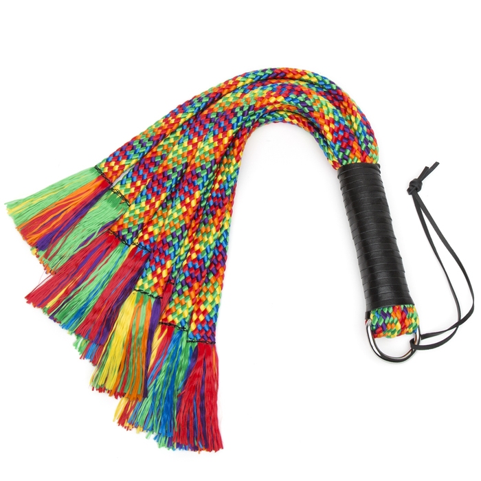 Bondage Boutique Rainbow Flogger with Leather Handle - Bondage Boutique