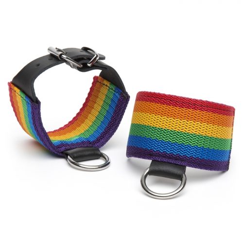 Bondage Boutique Rainbow and Leather Wrist Cuffs - Bondage Boutique