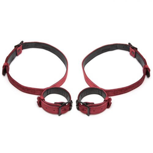 Bondage Boutique Ruby Velvet Wrist to Thigh Restraint - Bondage Boutique