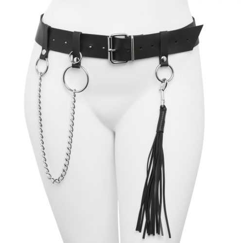 DOMINIX Deluxe Leather Belt with Detachable Flogger M/L - DOMINIX