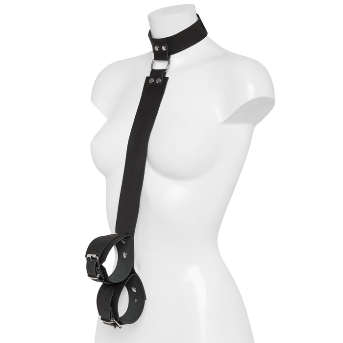 DOMINIX Deluxe Leather Collar and Wrist Restraint Harness - DOMINIX