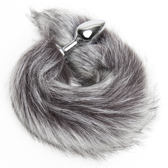 DOMINIX Deluxe Stainless Steel Medium Faux Silver Fox Tail Butt Plug - DOMINIX