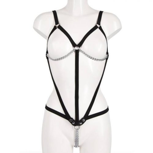 Fetish Open Breast Body Harness with Straps and Chains - Unbranded