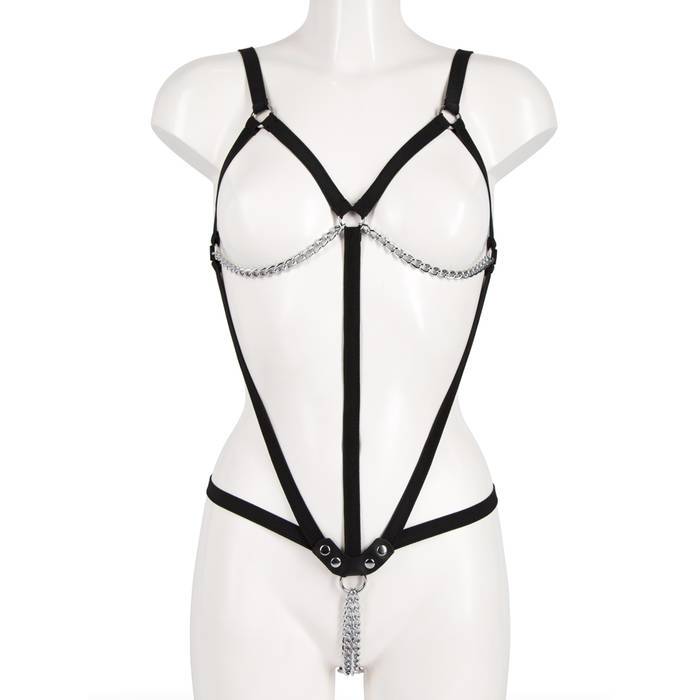 Fetish Open Breast Body Harness with Straps and Chains - Unbranded