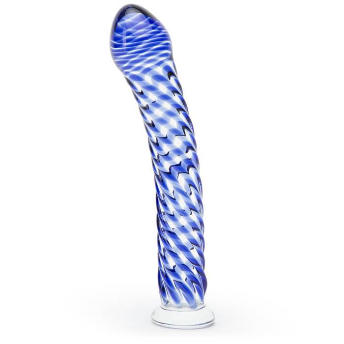 Lovehoney Blue Swirl Textured Sensual Glass Dildo - Lovehoney